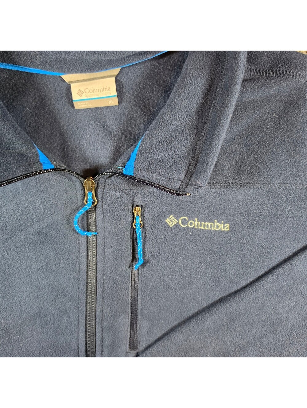 Columbia Men’s XL Full Zip Fleece Jacket Navy Blue Outdoor Hiking Zip Pockets